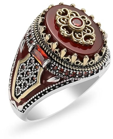 BISONBLUE Ringe Herren Ring Damen Männer Rings Geschenk Kronenring für Damen und Herren, Vintage-Ring mit rotem Stein, schönes Geschenk, 8 Rot