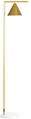 HOMCOM Lampadaire sur pied salon 40W, lampe sur pied en acier doré, abat-jour conique orientable, base en marbre, hauteur 153 cm, pour salon et chambre à coucher, doré et blanc