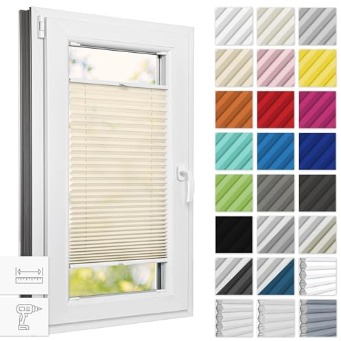 Estika Plissee mit Bohren 75 cm x 100 cm - Beige - Rollos für Fenster, Jalousien Fenster für innen, Raffrollo, Fenster plissee