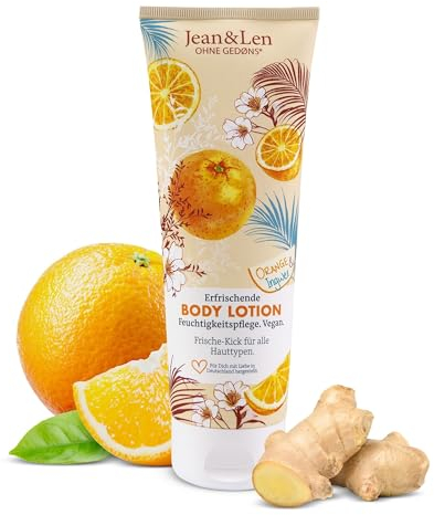 Jean & Len Body Lotion Orange & Ingwer, leichte Textur, zieht schnell ein, für alle Hauttypen geeignet, pH-hautideale Formulierung, Hautcreme, ohne Parabene & Silikone, vegan, 250 ml
