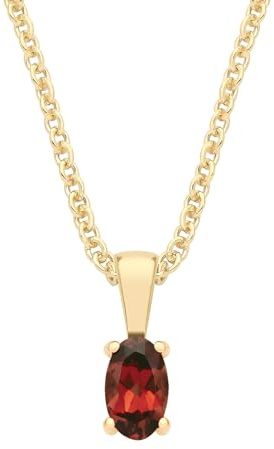 Old English Jewellers 9ct Yellow Gold Natural Garnet Oval Solitaire Pendant January Birthstone + 18 Chain Necklace