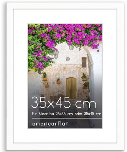Americanflat Cornice 35x45 cm Bianco - Cornice 25x35 cm con Passepartout in Legno MDF