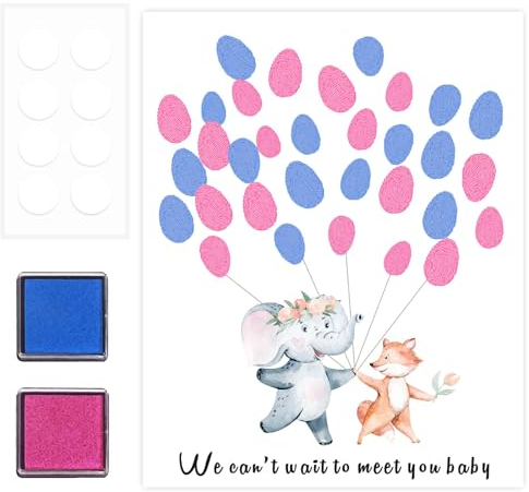 Arbre d'empreintes digitales de fête de révélation du sexe de bébé, Livre d'or pour fête prénatale, Empreintes Digitales Toile D'arbre Révélatrice De Genre, Jeu Décors Révélateurs De Genre Arbre