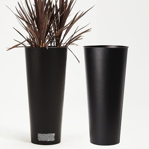 JonesHouseDeco Lot de 2 Pot de Fleurs en Acier Inoxydable, Jardinière Carrée, Colonne de Plantes, Panneau de Fuite d'eau intégré pour Jardinage de Porche, Patio, Extérieur, Intérieur, Noir