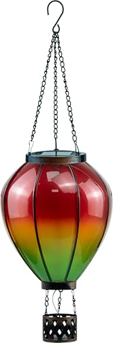 Northpoint LED Solar Laterne XL Heißluftballon Windlicht Metall-Gestell Kunststoff Außenbereich Dekoration Garten Solarpanel Rot Grün