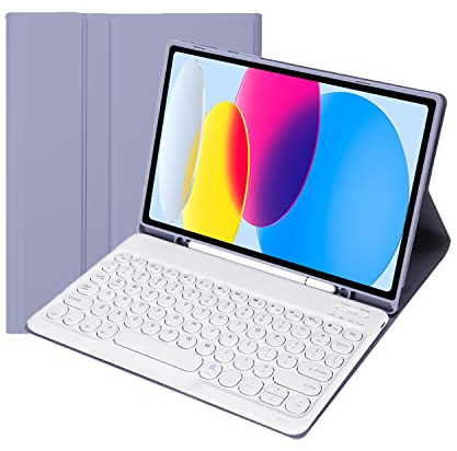 Funda con Teclado para iPad 9,7 Pulgadas, 6.ª Generación 2018, iPad 5.ª Generación 2017, iPad Air 2/1, Pro 9,7 Pulgadas, Contener Ñ, Teclado Bluetooth con Portalápices,Púrpura