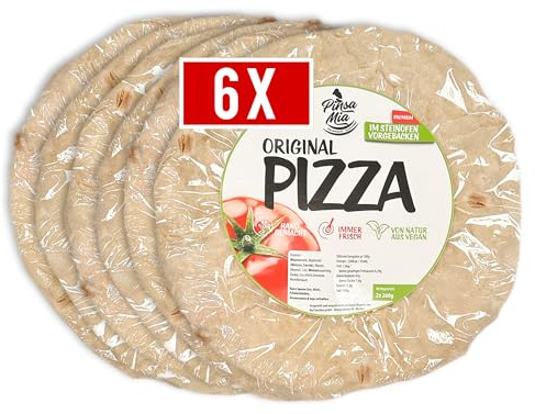 6 x Pizza Handgemacht - italienischer Pizzaboden - Pizzateig ofenfertig - vorgebacken im Steinofen