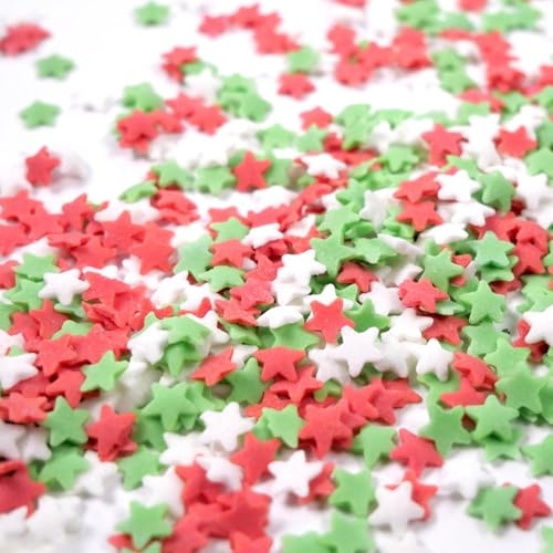 Streuselheld Sterne Christmas 80g Zuckerstreusel in Rot, Grün und Weiß | Zuckersterne Sprinkles als Topping für Weihnachtsplätzchen als festliche Deko-Streusel für Kuchen, Muffins, Torten