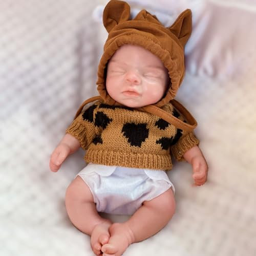 Gileutay 10inch Lifelike Silicone Reborn Doll Boy Realistic Sleeping Silicone Baby Doll for Toddlers Anatomically Correct
