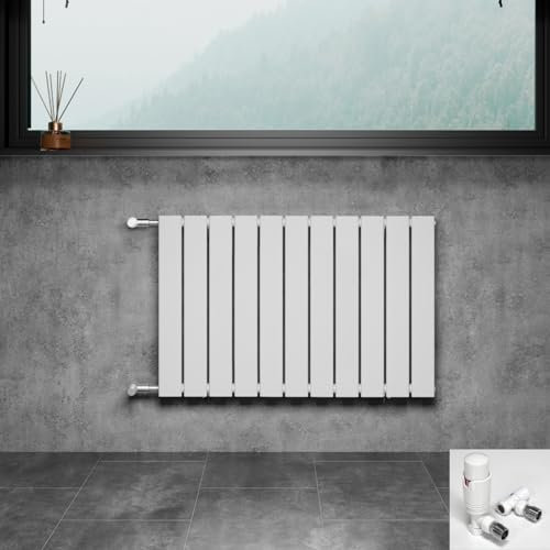 WITEN&NOCK Designheizkörper Flach Paneelheizkörper Weiß 850 x 550 mm Einlagig mit Seitenanschluss Austauschheizkörper Nabenabstand 500 mm inkl. Thermostatventile