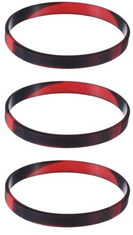 sourcing map Bracelets Wristbands 1/4 Inch Width for Sports Club,Group Games,Party Favors Fashion Party Sports Accessories,Plain Solid Color Wristbands,Red,Black Pack of 3