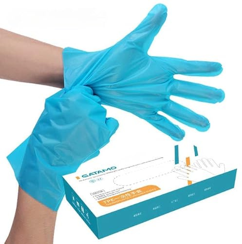 Gedikum Blaue Einmalhandschuhe Einweg TPE puderfrei & latexfrei, Handschuhe puderfrei, latexfrei, hypoallergen (100, L)