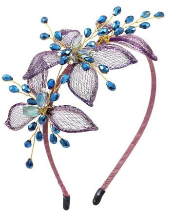 IYOU Vintage Braut Haarbänder Lila Blume Kupfer Draht Stirnband Bräute Hochzeit Haarschmuck für Damen