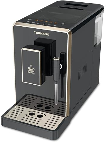 Tornado TCM-9008A-GS Machine À Expresso Automatique, BROYEUR INTÉGRÉ, CAFÉ en Grains, Noir