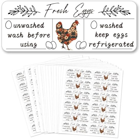 GOMAKERER 180 Pcs Chicken Farm Fresh Eggs Sticker, 2.5x6.7cm Self Adhesive Egg Packaging Labels PET Adhesive Egg Packaging Stickers for Box Container Carton Farm Supplies