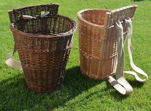 Rückentragekorb aus Weide – Handgeflochten & ergonomisch – Natur oder lackiert – 60x44x37 cm – Jutegurte – Holzkorb, Pilzkorb, Deko, Mittelalter, Garten WIKLER