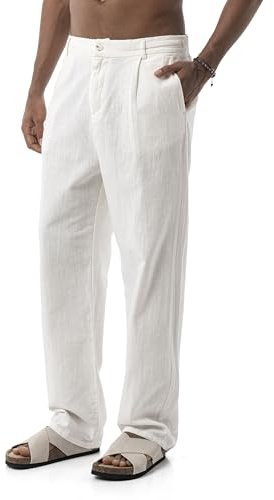 Redbridge by Spruce - Pantalon d'été avec plis à la taille - Pantalon en tissu léger avec fermeture à boutons - Coupe droite, Blanc., S