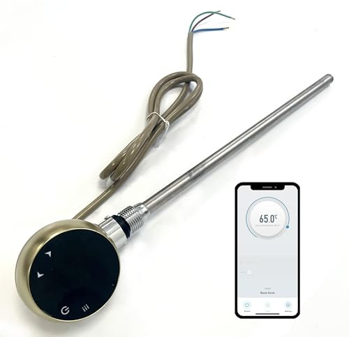 Greened House WiFi Electric Smart Heating Element for Towel Rails and Radiators with LED touchscreen Thermostat/Timer Energy Efficient (300w, Brushed Brass)