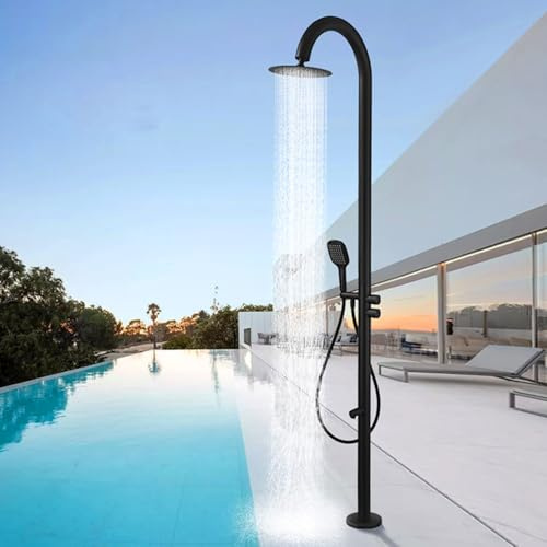 Docce Esterne Nere Alte 7,2 Piedi con soffione Doccia a Pioggia, spruzzatore Portatile, Doccia a Bordo Piscina con Rubinetto per Doccia a Piedi, Doccia da Giardino