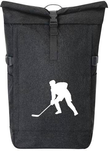 Huuraa Kurierrucksack Eishockey Silhouette 30-44 Liter Black Melange Fairtrade Rolltop Rucksack Geschenkidee