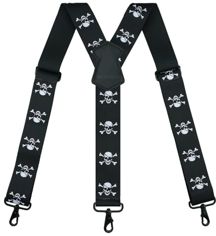 MELOTOUGH Suspender for Men 2 Inch Wide Y Back Adjustable Elastic Skull Suspenders with Swivel Hooks for Jeans