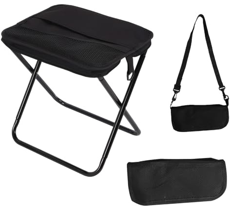 Sgabello pieghevole portatile leggero con cinturino per la schiena, sgabello da campeggio pieghevole per esterni e interni, sedia pieghevole portatile, adatto per viaggi, pesca, picnic (nero