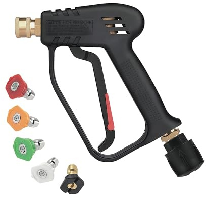 Swivel Pressure Washer Gun with M22-14mm ID Inlet Fitting, Include a Quick Connector Supports Karcher K2-K7 Series - 4000PSI Trigger Gun for Auto Cleaning Features 1/4 Outlet with 5 Nozzle Tips