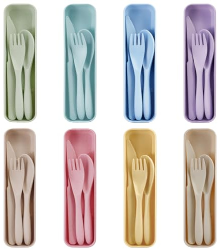 Zoyiancy Set di 8 posate da viaggio con astuccio, posate in plastica, coltello riutilizzabile, forchetta, cucchiaio per picnic, scuola, ufficio, pranzo, campeggio (1)