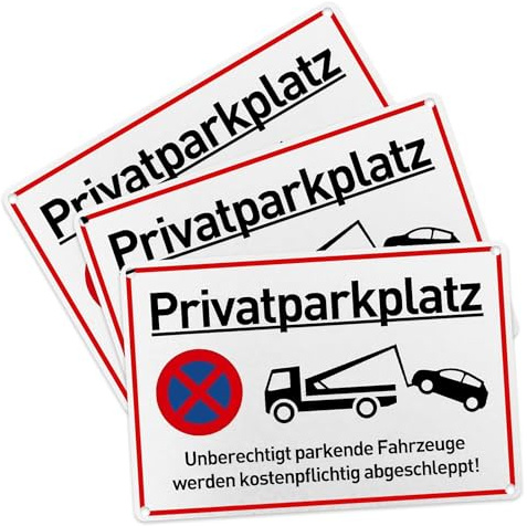 3 Stück Privatparkplatz Schild,Parken Verboten Schild, Parkverbotsschilder Privat,Privatgrundstück Schilder,30x20cm Warnschild Aluminium,UV-beständig, Wasserfest, Rostfrei, mit Bohrlöcher
