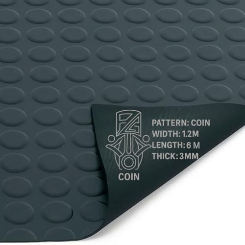 PG Floor Rubber Matting Roll 6m x 1.2m, 20m Black Non Slip Coin Mat, Heavy Duty 3mm Thick Waterproof Flooring for Garage Gym Van Shed
