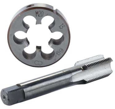 Hoite M20 x 1,5 metrisches Gewindebohrer- und Schneideisen-Set, M20 x 1,5 mm, HSS, gerade genutetes Maschinengewinde, Rechtsgewindebohrer und rundes Gewindeschneideisen