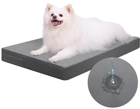 Favodormir Impermeabile Cuccia Cane Interno,Ortopedica Cuscino Cane in Ecopelle,Sfoderabile e Lavabile,Materassino per Cani Taglia Piccola, Letto per Cani,Grigio,73x45x7cm