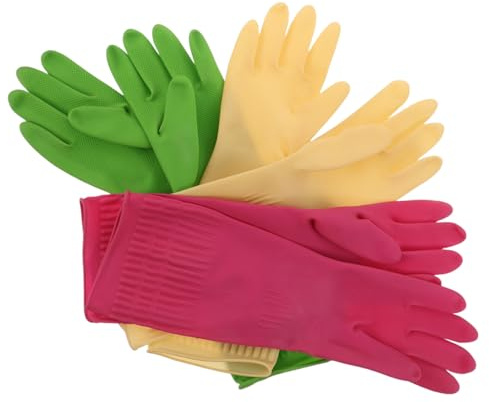 CHICAMPERA 3 Pairs Reusable Heavy Duty Kitchen Gloves Non Slip Latex Dishwashing Mitts with Extended Splashproof Arms for Household Cleaning and Dishwashing