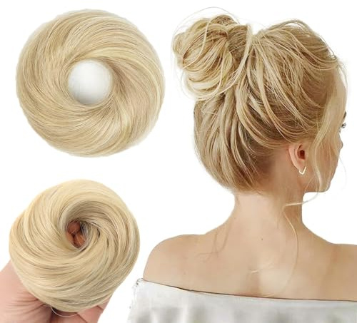 LIUYIDM Scrunchies för rakt hår för kvinnor, elastiskt hårstycke med elastiskt band, hårstycke hårsnodd med hår, syntetiskt falskt hår bröd (Bljusblond 85H88)