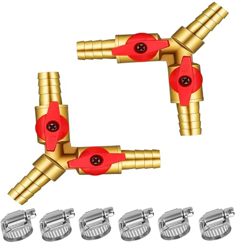 2 Stück Messing 3 Wege Ventil Splitter Schlauchverbinder, Kugelhahn, 10 mm, T-Schlauchverbinder für Tischlerarmatur Luft Wasser Gas (10MM)