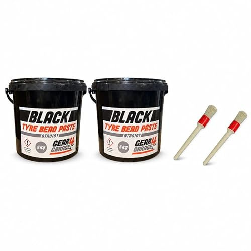 Gear4Garage Tyre Bead Mounting Paste Black 2 x 5kg Tubs with 2 Free Applicator Brushes Tyre Fitting Lubricant for Easy Bead Seating on Car Van and HGV Tyres 2 Year Shelf Life