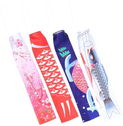 HIAKDOFT 4 pièces Drapeaux Japonais de Manche à Air Décoratifs Extérieur Carpes Colorées Suspendues pour Jardin Balcon et Terrasse Accessoires de Décoration Originale