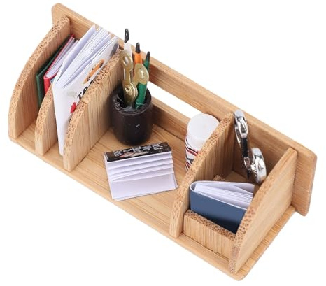 Acouto Handgjord Dockskåp Skrivbordsbokhylla Unik Dekorativ Touch för Bostadsutrymmen Minidisplayhylla Bokträ 7,3 X 2,5 X 2,5 Cm