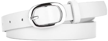 JILLICK Sleek Black Women's Faux Leather Belt with Minimalist Oval Metal Buckle - Adjustable Thin Skinny Waist Belt for Dresses, Jeans, High-Waist Outfits, Fashion Ladies Daily Wear