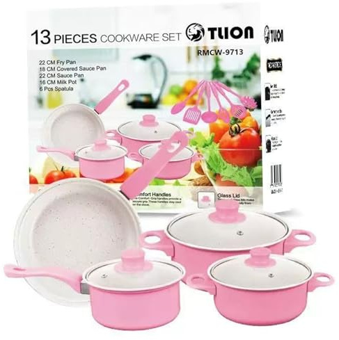 Juego de ollas y sartenes de hierro fundido bonito juego de utensilios de cocina antiadherentes de 13 piezas incluye t