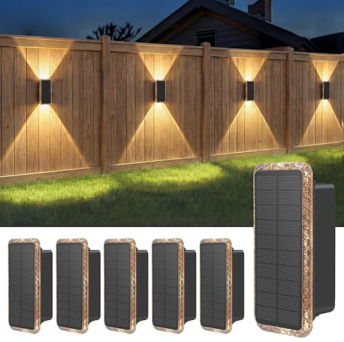 vighep Solar Fence Lights Outdoor Garden, 6 Pack Up and Down Solar Wall Lights, 5 Colour Temperatures 3000K-6000K, IP65 Waterproof Dusk to Dawn Garden Decor for Fence Patio Decking