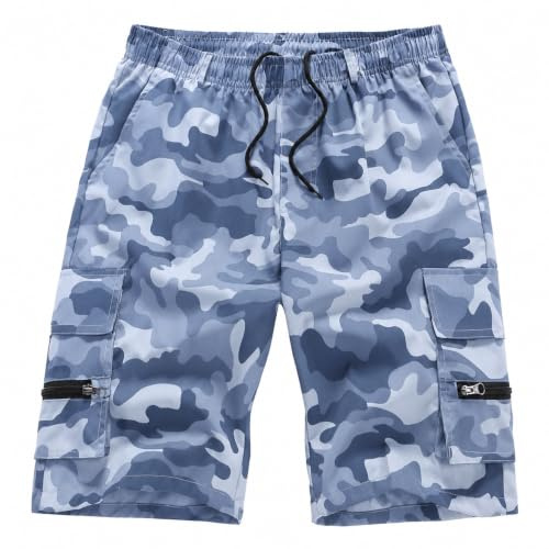 YOUTHUP Shorts Cargo Hombre Verano Pantalón Corto Deportivo Elástico Transpirable 4 Bolsillos Multifunción, Azul Camuflaje, XXL