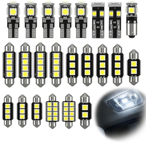 Syluxa 23pcs Bombillas LED Coche Interior T10 W5W C5W Festoon Kit | 6500K Luz Blanca, 29/34/36/39/41/42mm, Canbus Sin Error, Universal 12V para Matrícula, Maletero y Techo