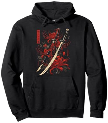 Katana Épée de lys araignée Rouge Anime Japonais Otaku Sweat à Capuche