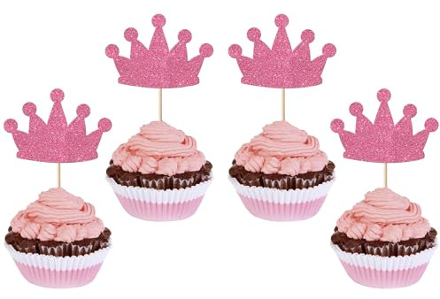 SYKYCTCY 24 Pack Crown Cupcake Toppers Princess Crown Cupcake Picks Bridal Shower Cake Decorations for Princess Theme Wedding Baby Shower Birthday Party Supplies Pink