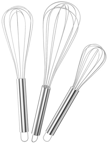 Juego de batidores de globo de acero inoxidable de 3 piezas, batidores manuales de cocina de 8/10/12 pulgadas para batir huevos, mezclar, agitar, crema y hornear