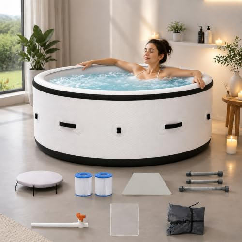 Spa Gonfiabile 4-6 Persone Da Esterno, 206 cm Piscina Idromassaggio Con 150 Getti Aria & Riscaldamento Rapido 40°C, Luce LED A 6 Colori, Vasca Antiforatura Per Giardino Patio Cortile