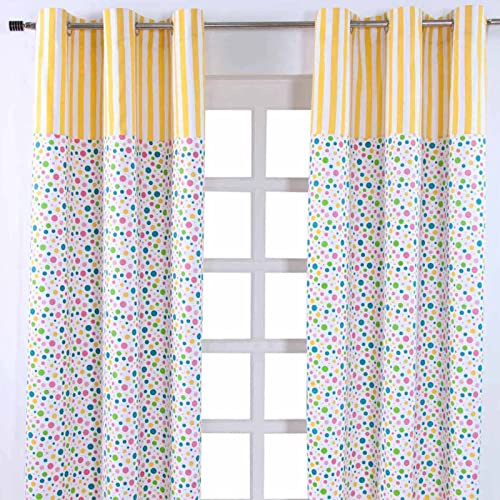 Homescapes Kindervorhang Mädchen Kinderzimmer Ösenvorhang Dekoschal Polka Dots 2er Set bunt 137 x 182 cm (Breite x Länge je Vorhang) 100% Reine Baumwolle