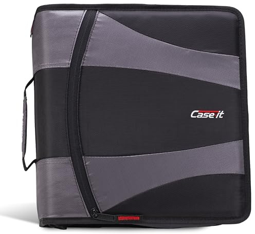 Case-it The Dual 2.0 Reißverschluss-Ordner, 2 Zoll D-Ringe, 5 Aktenordner, mehrere Taschen, 800 Blatt Kapazität, mit Schultergurt, Schwarz Dual-301