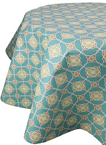Wachstuchtischdecke Wachstuch Gartentischdecke Klassik Ornamente Türkis Oval ca. 140 x 180 cm abwaschbare Tischdecke